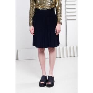 Chanel Vintage Black Pleated Knee Length Skirt w/ Pockets